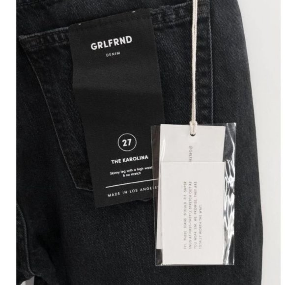 GRLFRND Black Karolina High Rise Skinny Jeans Raw Hem 100% Cotton Denim 27 New - Picture 9 of 11